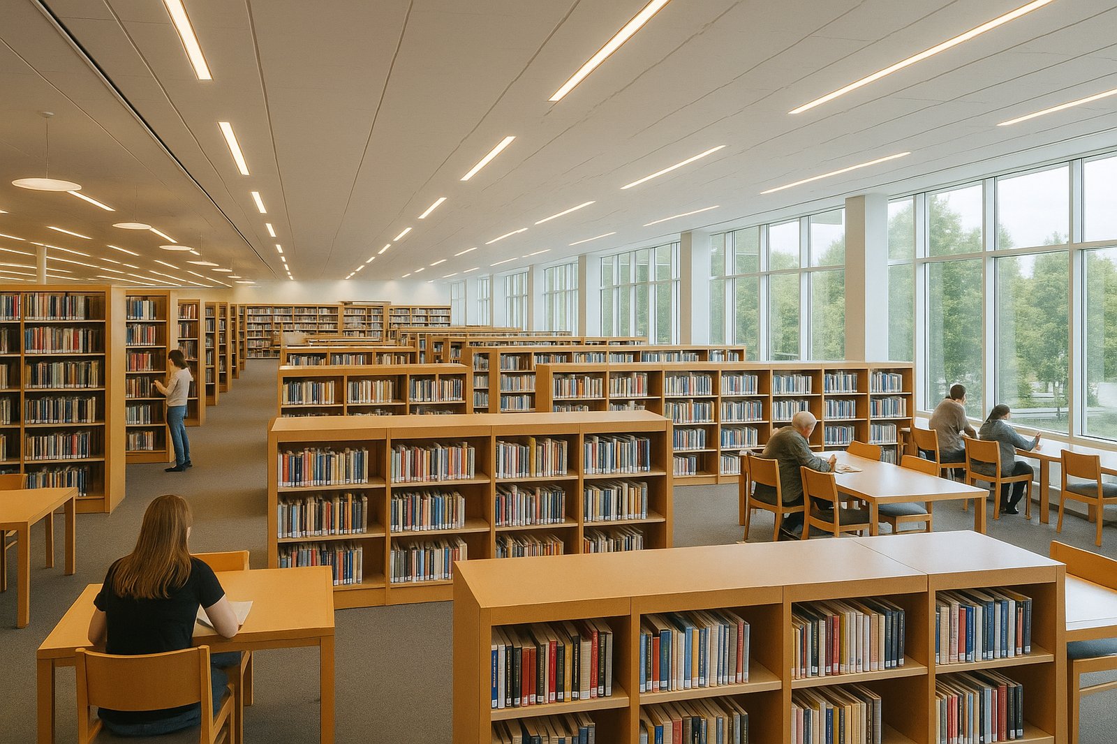 spacious local library reading area with bookshelves Educational Fun for Kids Vancouver BC A spacious local library reading area lined with bookshelves, a free educational resource for Vancouver families