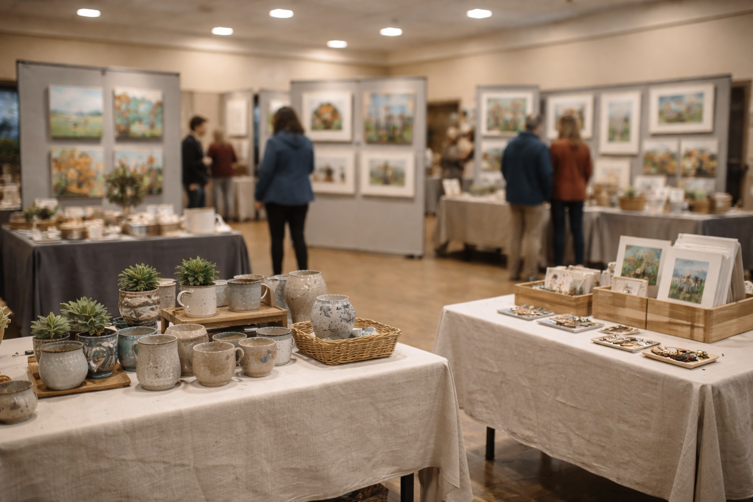 art exhibition with pots and paintings directory