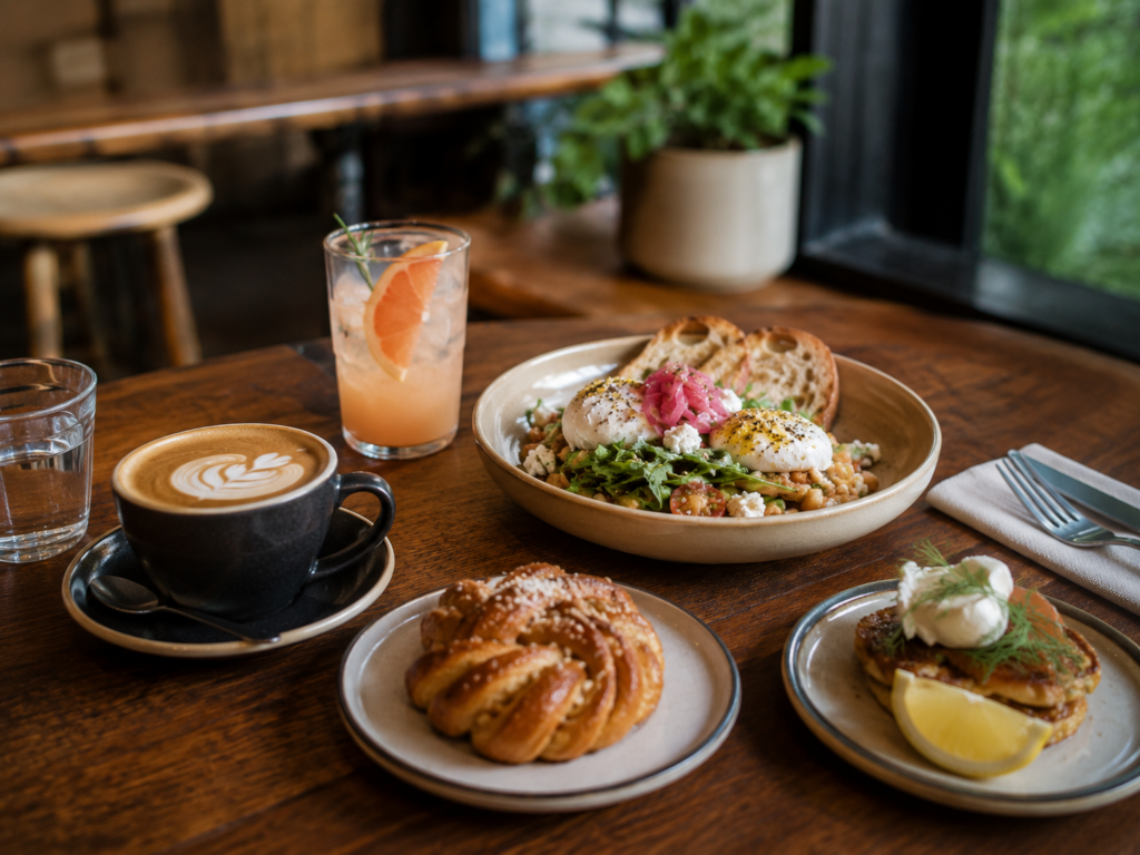 breakfast spread with coffee and juice vancouver local Vancouver BC Neighbourhood Food Tour