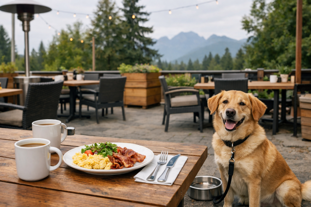 breakfast-with-dog-at-maple-ridge-restaurant-in-nature