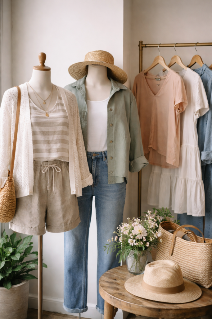 business-casual-clothing-display-with-accessories-and-hats