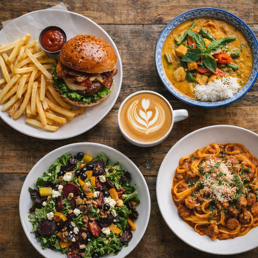 delicious food spread at maple ridge cafe with salad burger curry Downtown Vancouver BC Food Guide Best Restaurants delicious-food-spread-at-maple-ridge-cafe-with-salad-burger-curry