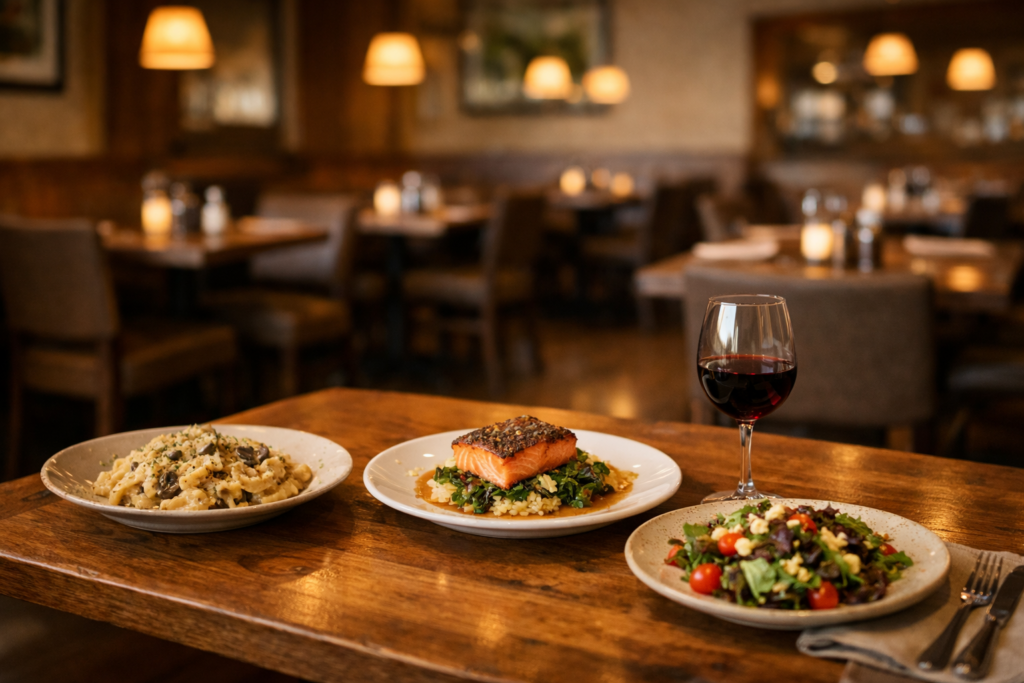 dinner-plates-salmon-pasta-salad-with-wine-local-directory