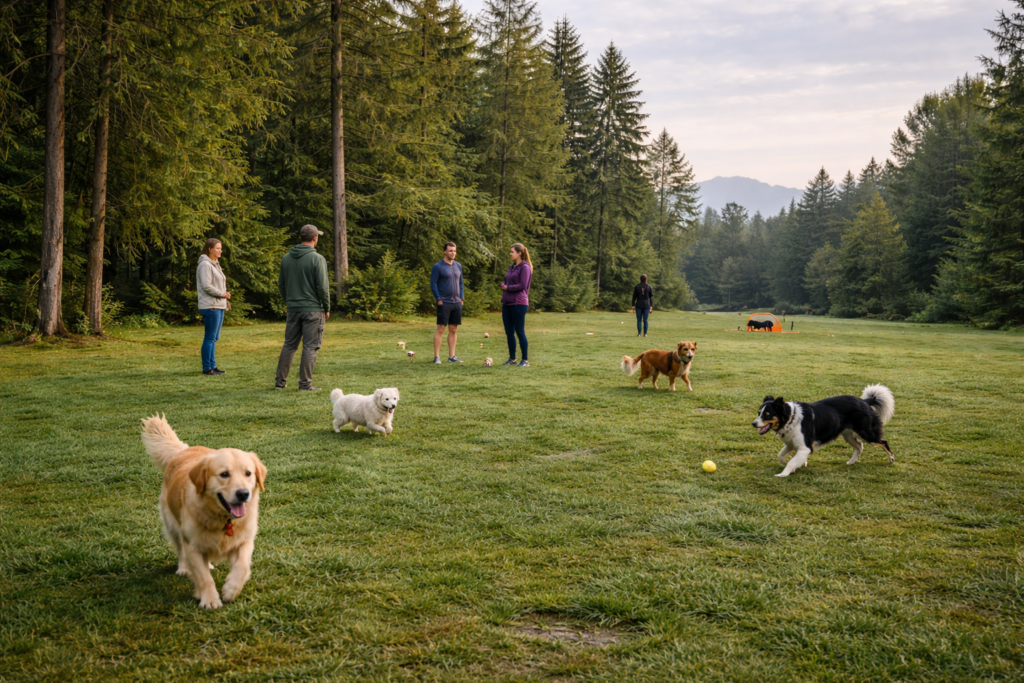 Dogs playing in a Vancouver park