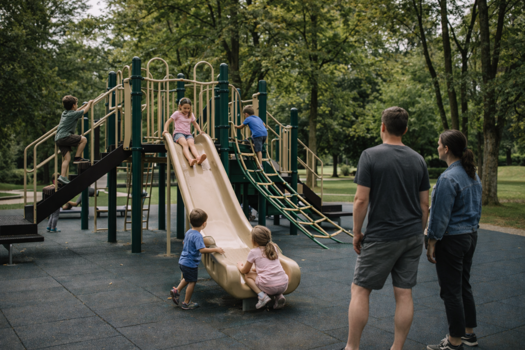kids playing on playground in maple ridge park 2023 Parks In Vancouver for family outings kids-playing-on-playground-in-maple-ridge-park-2023