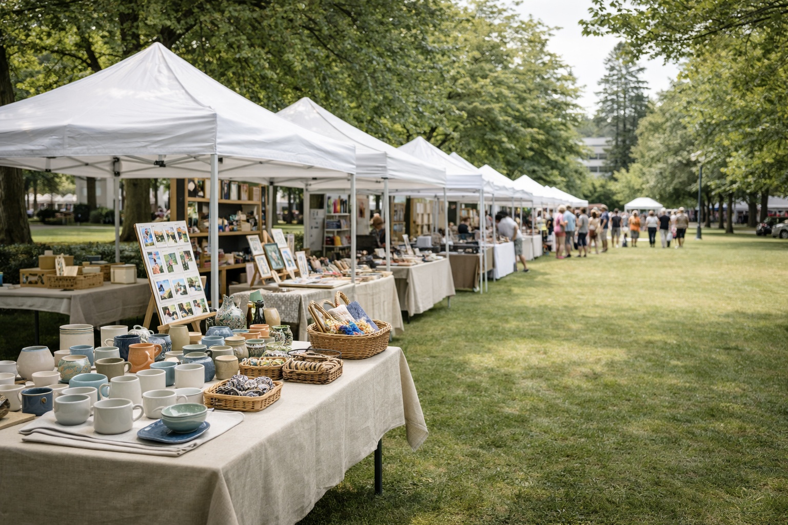 outdoor market with tents and goods directory