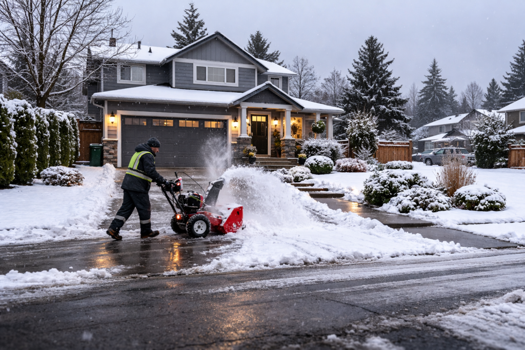 snow removal in maple ridge housing area winter scene Top Vancouver BC Home Service Landscapers snow-removal-in-maple-ridge-housing-area-winter-scene