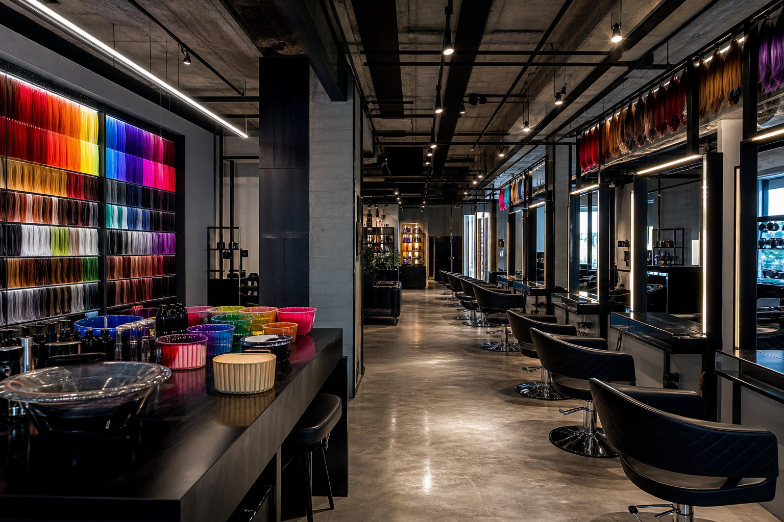 shop4 Top Hair Salons in Vancouver Salon Haze creative colour studio with vibrant neon balayage examples on the walls