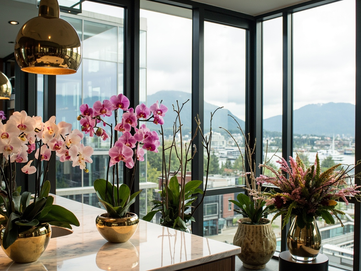 vancouver flower hero Top Flower Shops in Vancouver Downtown Vancouver flower boutique on West Hastings at blue hour