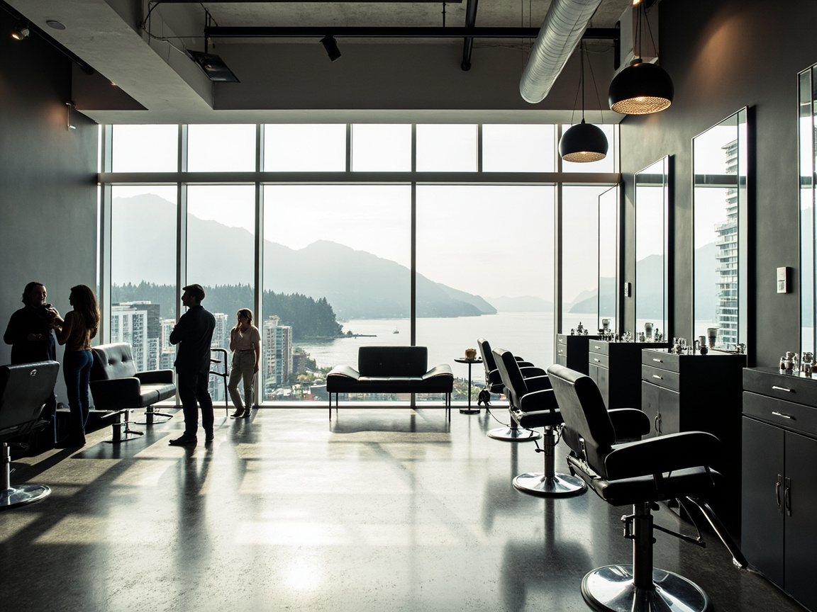 vancouver salon hero Top Hair Salons in Vancouver Downtown Vancouver luxury salon with floor-to-ceiling windows, mountain views and minimalist design