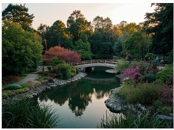 vandusen botanical garden pond bridge vancouver Vancouver BC Photo Spots Beautiful Views VanDusen Botanical Garden pond and bridge surrounded by flowers and greenery