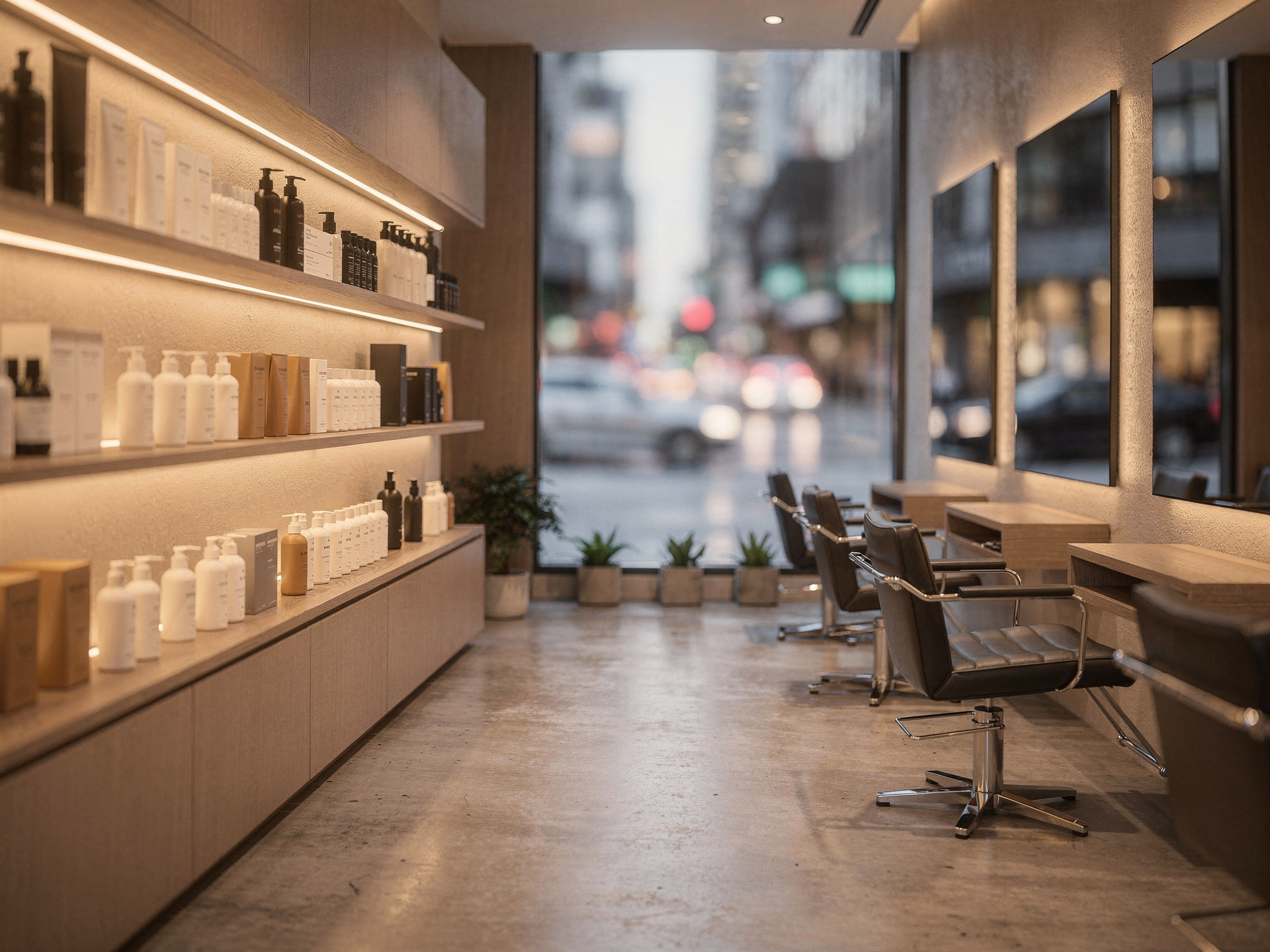 shop1 v2 Top Hair Salons in Vancouver Nuvida Salon on Homer Street with warm lighting and open-style stations